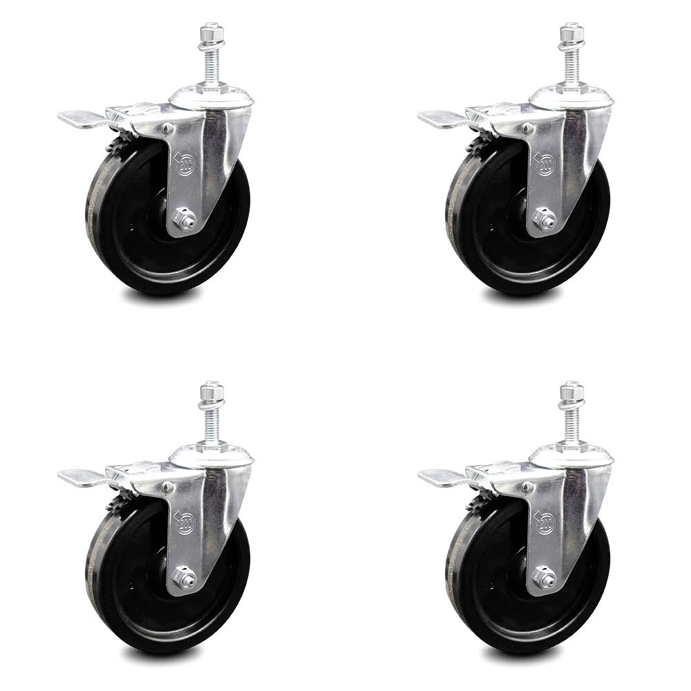 5 inch Phenolic Swivel Threaded Stem Caster Set with Total Lock Brake R832450