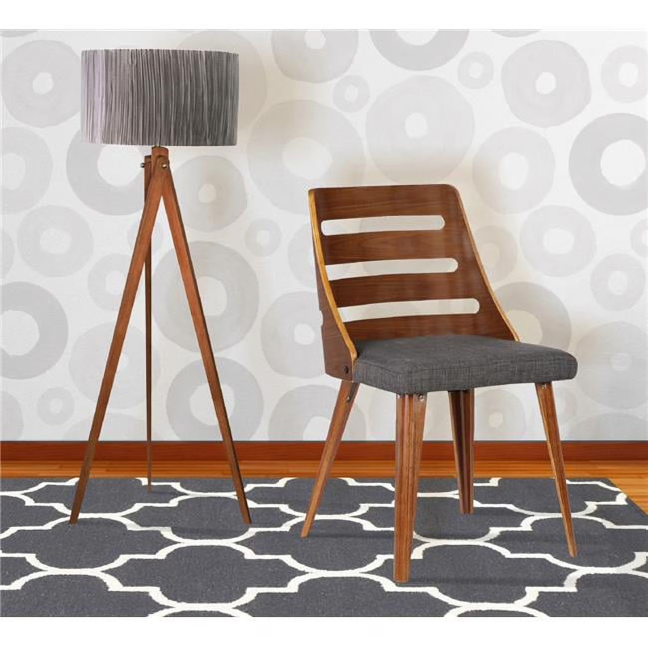 Charcoal Fabric Mid-Century Dining Chair in Walnut Wood D5249