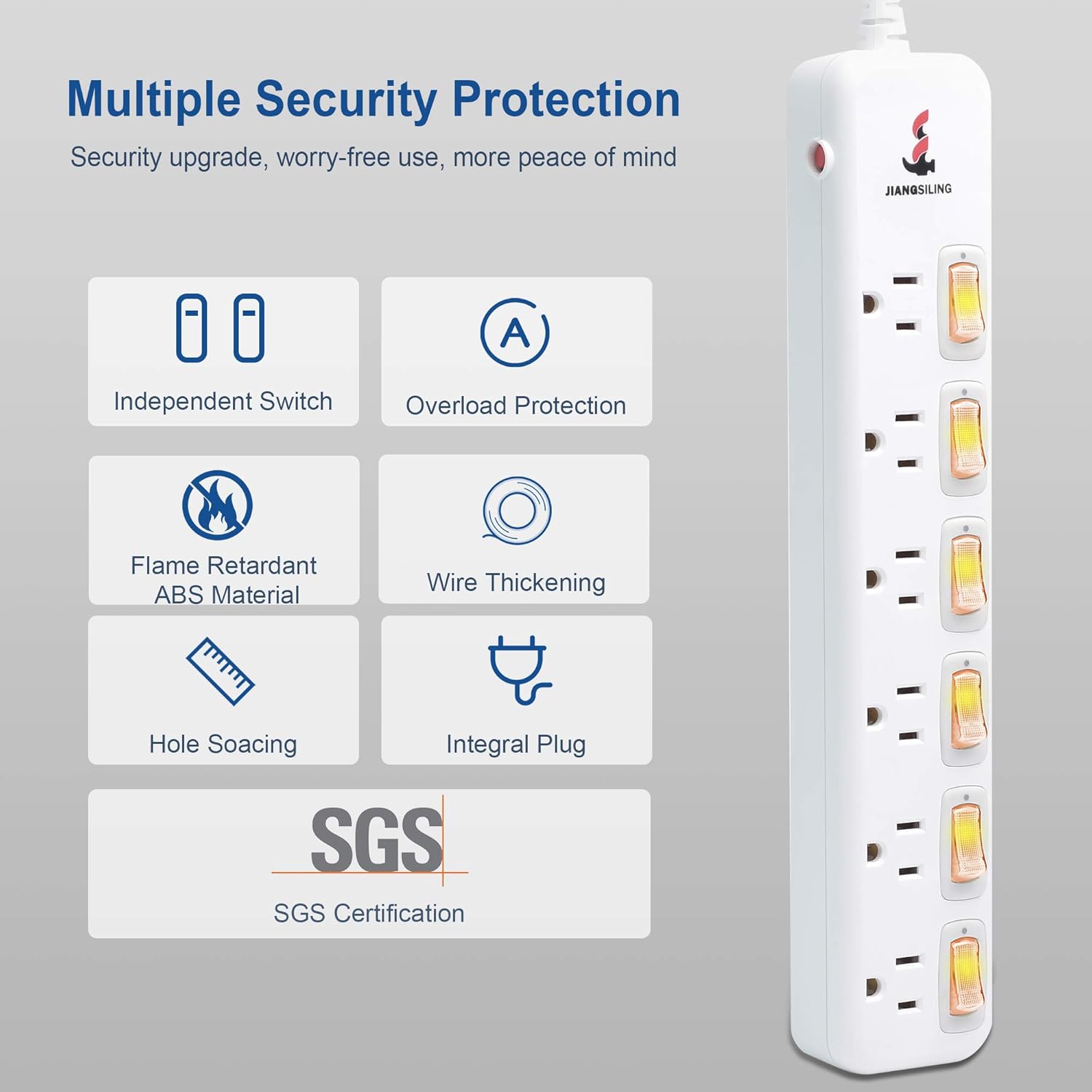 6 Outlets Surge Protector Power Strip with Individual Switch H3305