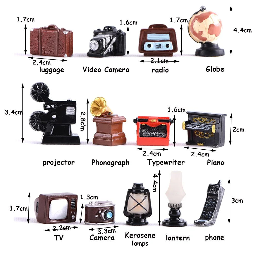 Antique Resin Dollhouse Mini Pianos Furniture Figurine Telephone TV Model LUGGAGE R909510