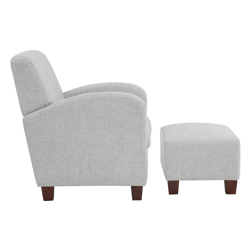 Chair & Ottoman Herringbone Smoke Gray Fabric with Medium Espresso Legs L24811