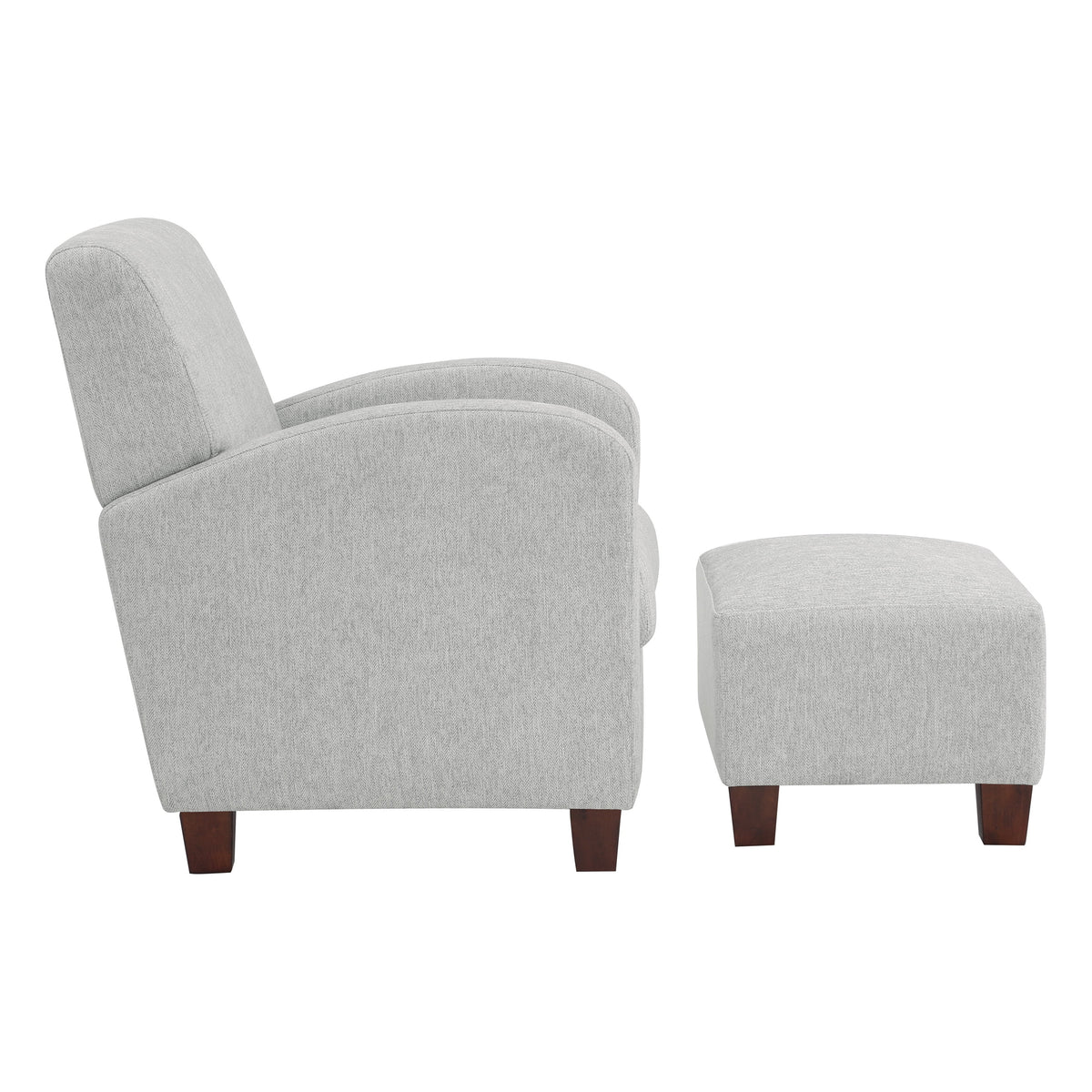 Chair & Ottoman Herringbone Smoke Gray Fabric with Medium Espresso Legs L24811