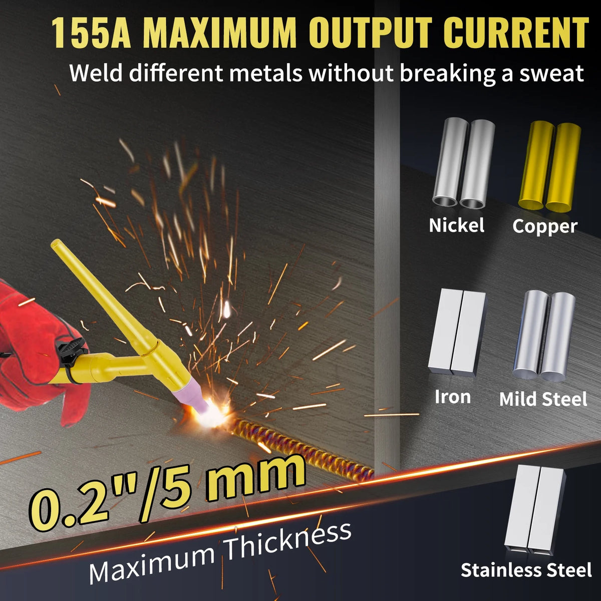 155Amp 3 in 1 TIG Welder, 110V High Frequency TIG/Stick/Clean Welding Machine V9450