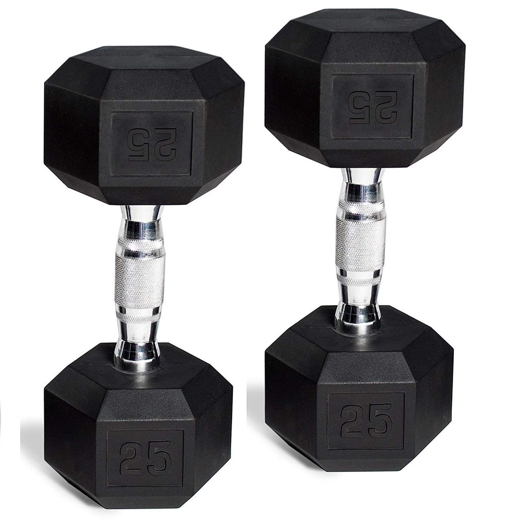 Hex Rubber Dumbbell Set of 2 with Metal Handles, 90 Lbs S141
