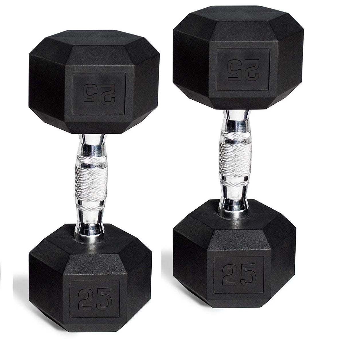 Hex Rubber Dumbbell Set of 2 with Metal Handles, 90 Lbs S141