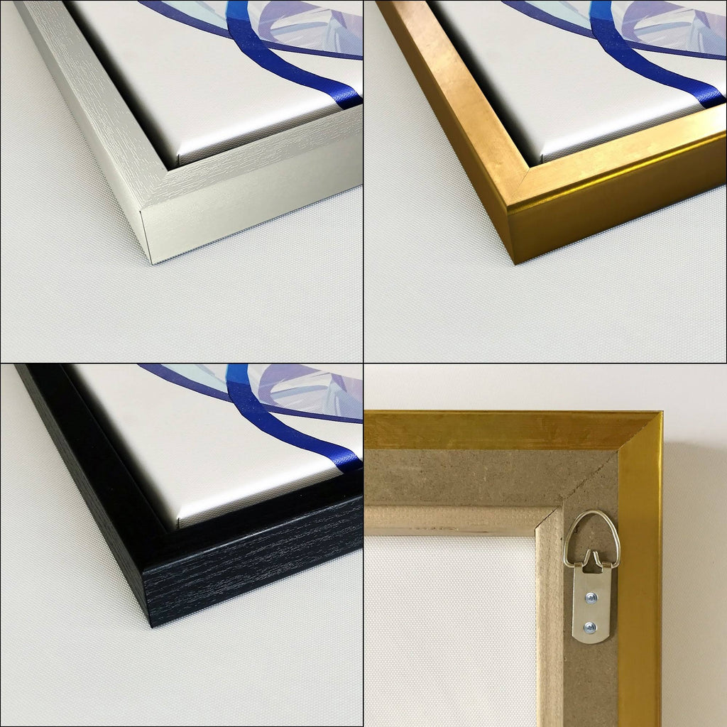 Minimal Triangles IV Blue Framed Canvas - 16 in. Wide x 32 in. High - Gold A89272