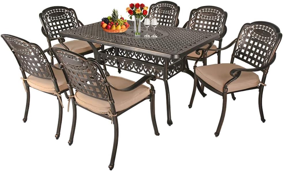 5-Piece Cast Aluminum Outdoor Dining Set with Umbrella Hole R86578