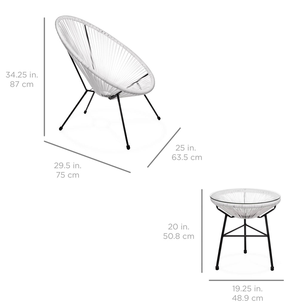 3-Piece All-Weather Patio Bistro Furniture Set with Rope Glass Top Table J4294