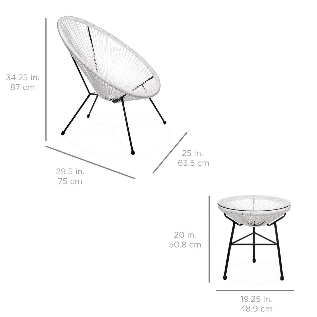 3-Piece All-Weather Patio Bistro Furniture Set with Rope Glass Top Table J4294