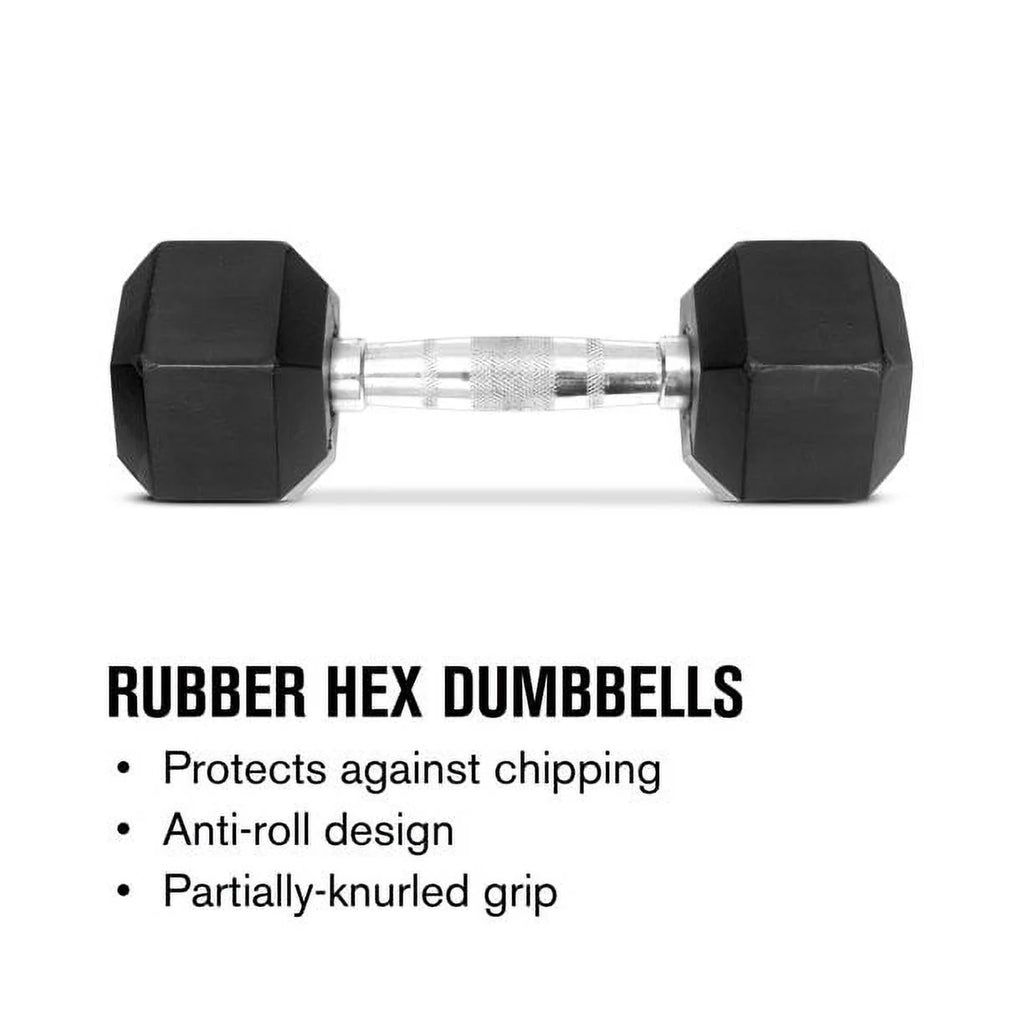 Hex Rubber Dumbbell Set of 2 with Metal Handles, 90 Lbs S141
