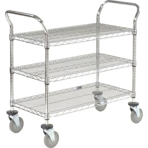 Chrome 3 Shelf Utility Cart with Polyurethane Casters O8650