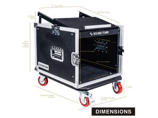 8-Space Pa/dj Rack Road Case with Slant Mixer Top and Casters Y932077