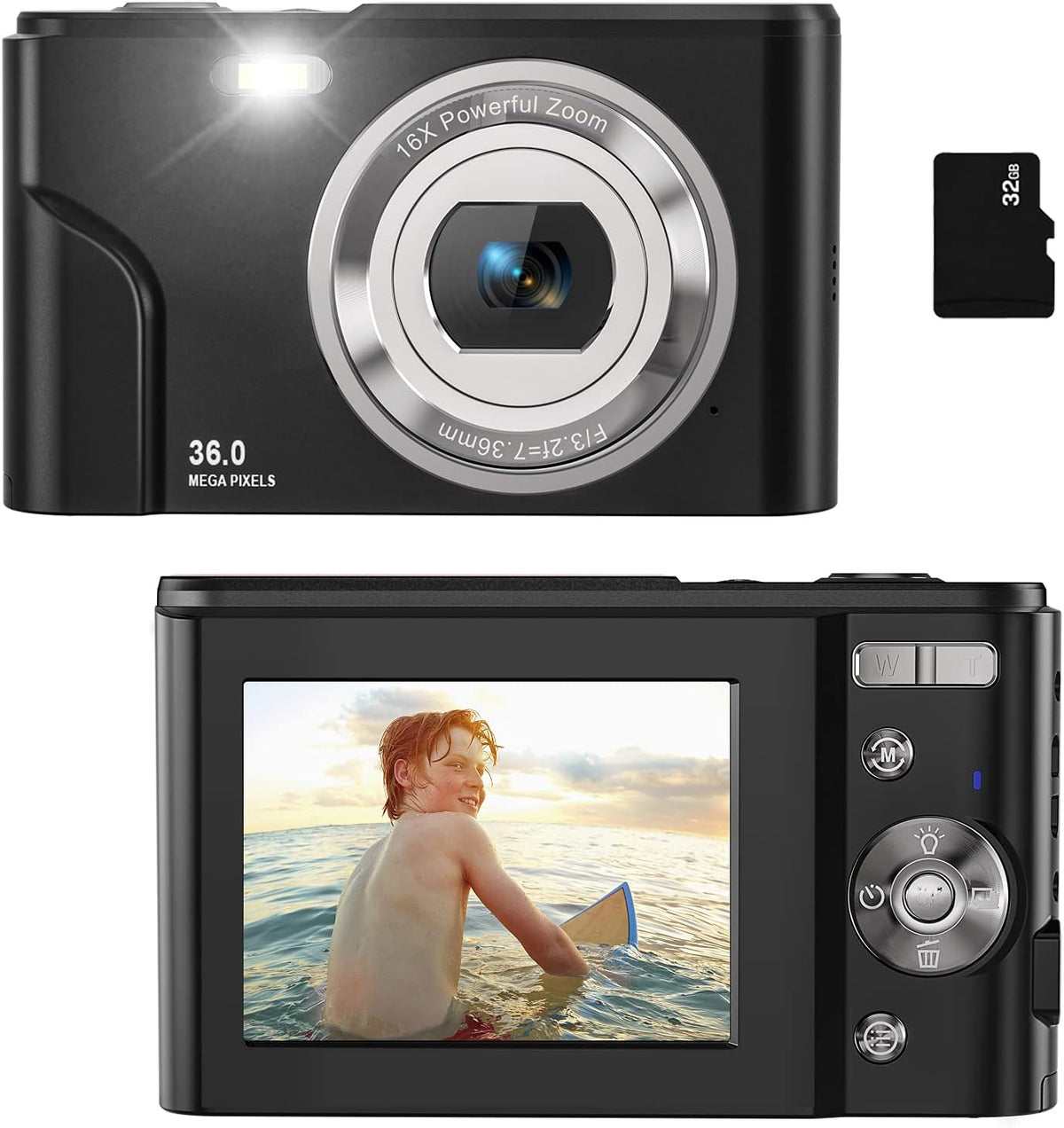 36MP Full HD 1080P Rechargeable Digital Camera with 32GB SD Card (Green) V643