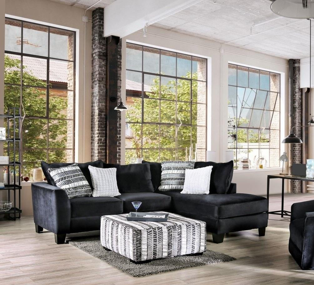Black Microfiber Sectional Sofa and Arm Chair H245553