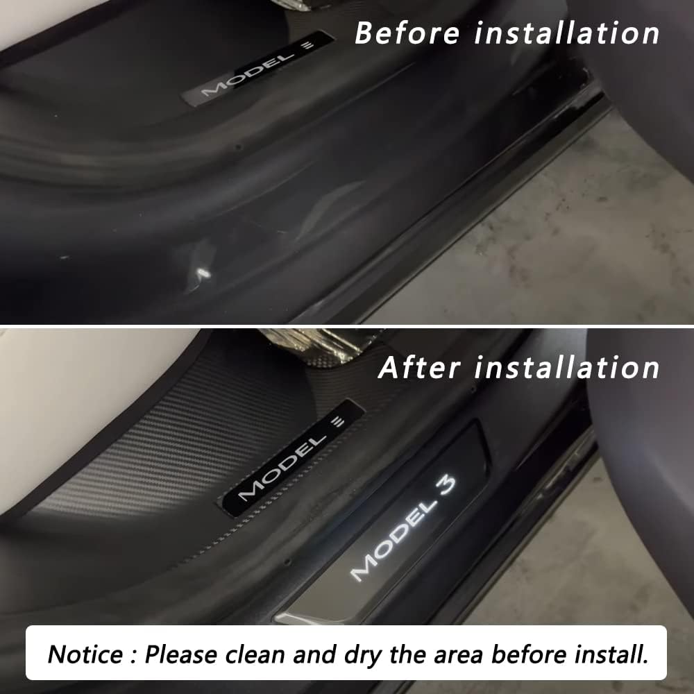 Door Sill Protector with LED Light, 4 Pieces Front/Rear Sill Plate Protector V821