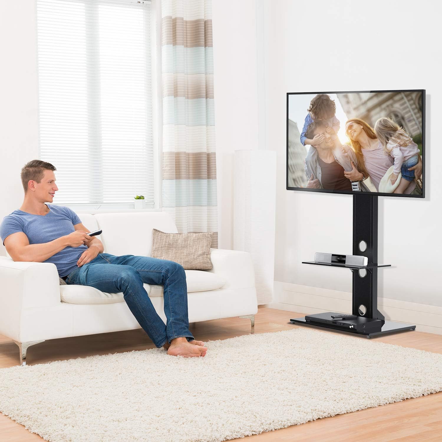 Swivel Floor TV Stand with Shelves for 32-65 inch LCD LED TVs, VESA 600x400mm A420966