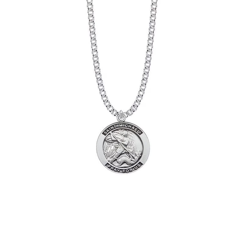 Large Sterling Silver St. Michael Medal Pendant with 24" chain V819997