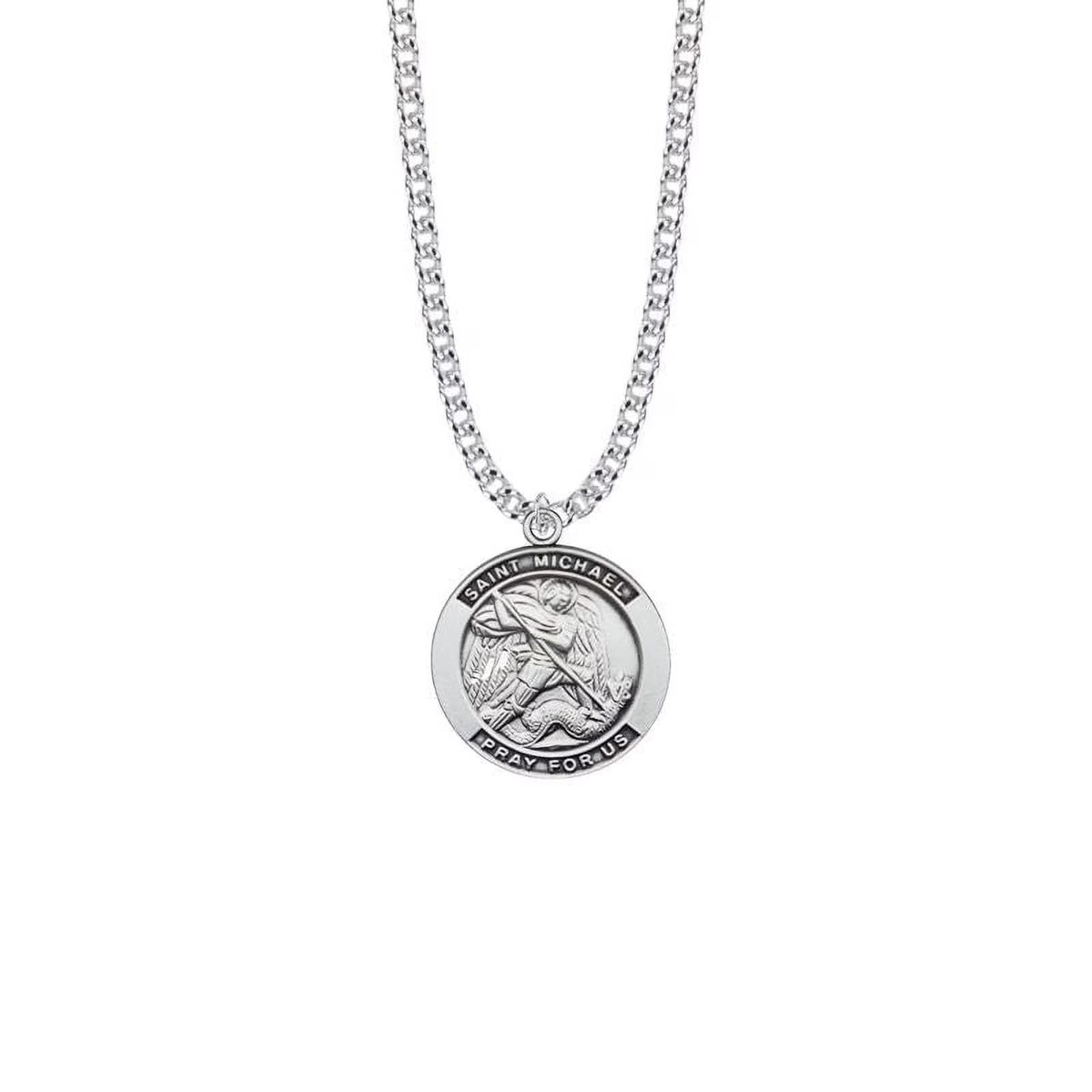 Large Sterling Silver St. Michael Medal Pendant with 24" chain V819997