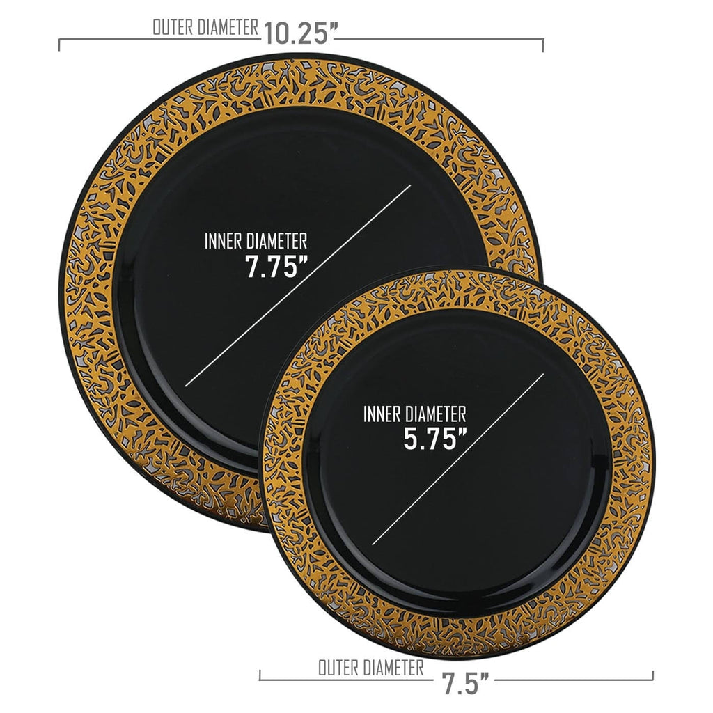 Black with Gold Rim Disposable Plastic Salad Plates 120pcs H377597