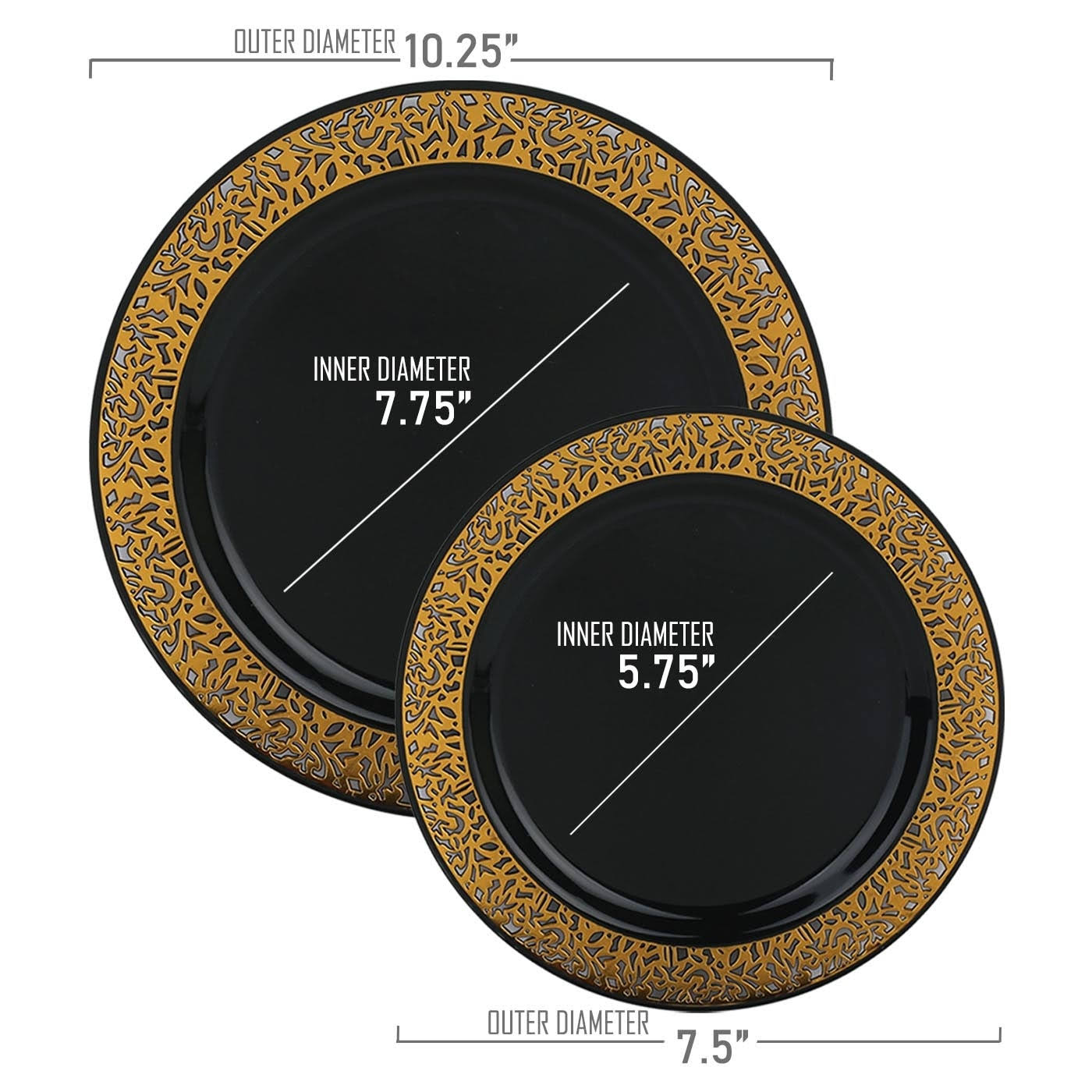 Black with Gold Rim Disposable Plastic Salad Plates 120pcs H377597