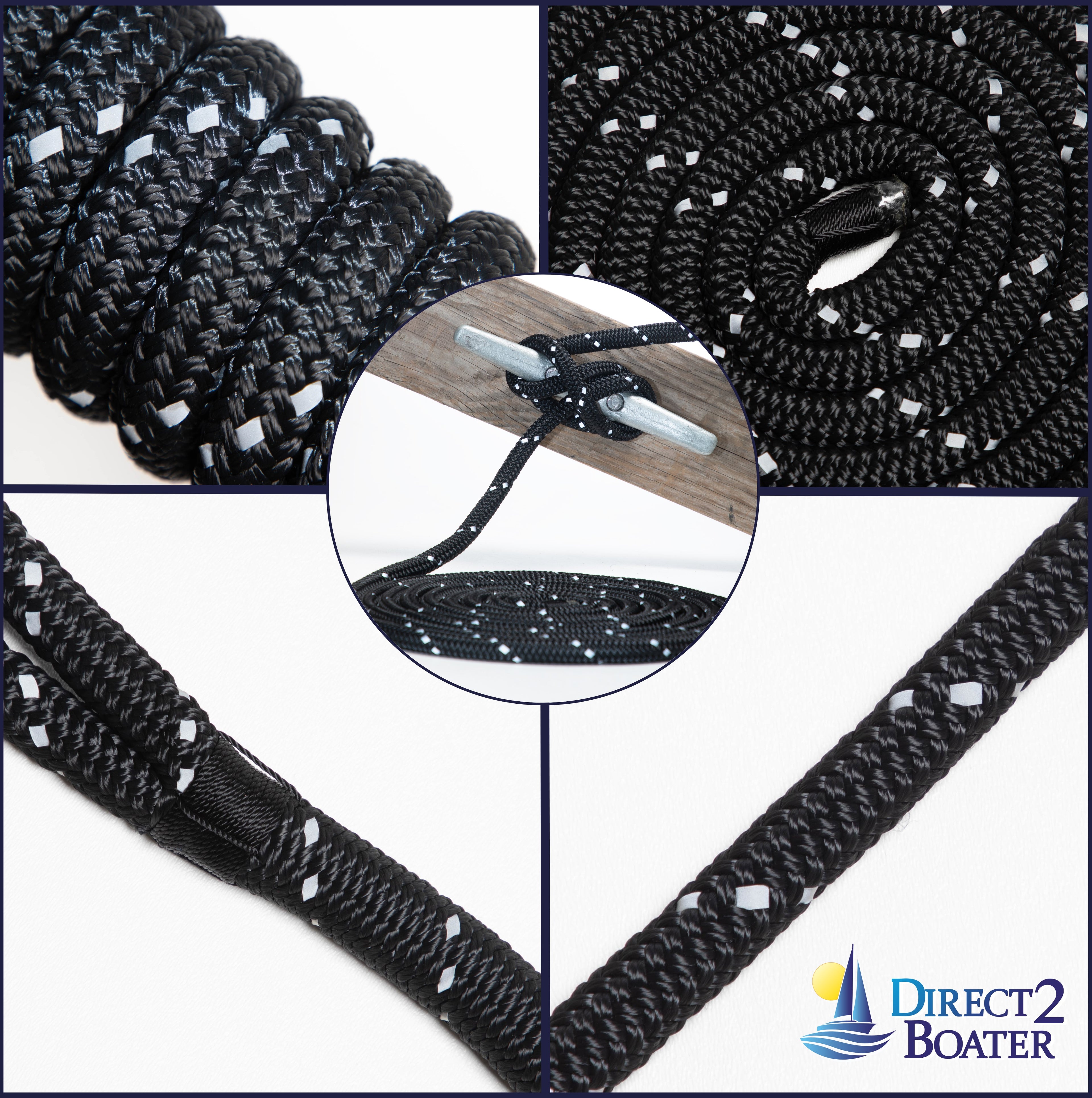 3/8" x 15' Black (2 Pack) Double Braided Nylon Dock Line J8347