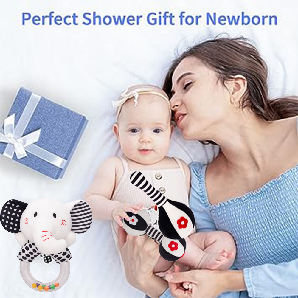3PCS Soft High Contrast Black and White Baby Rattles J686351