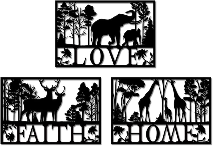 Metal Wall Art Deer Elephant and Giraffe in Forest Landscape J7531