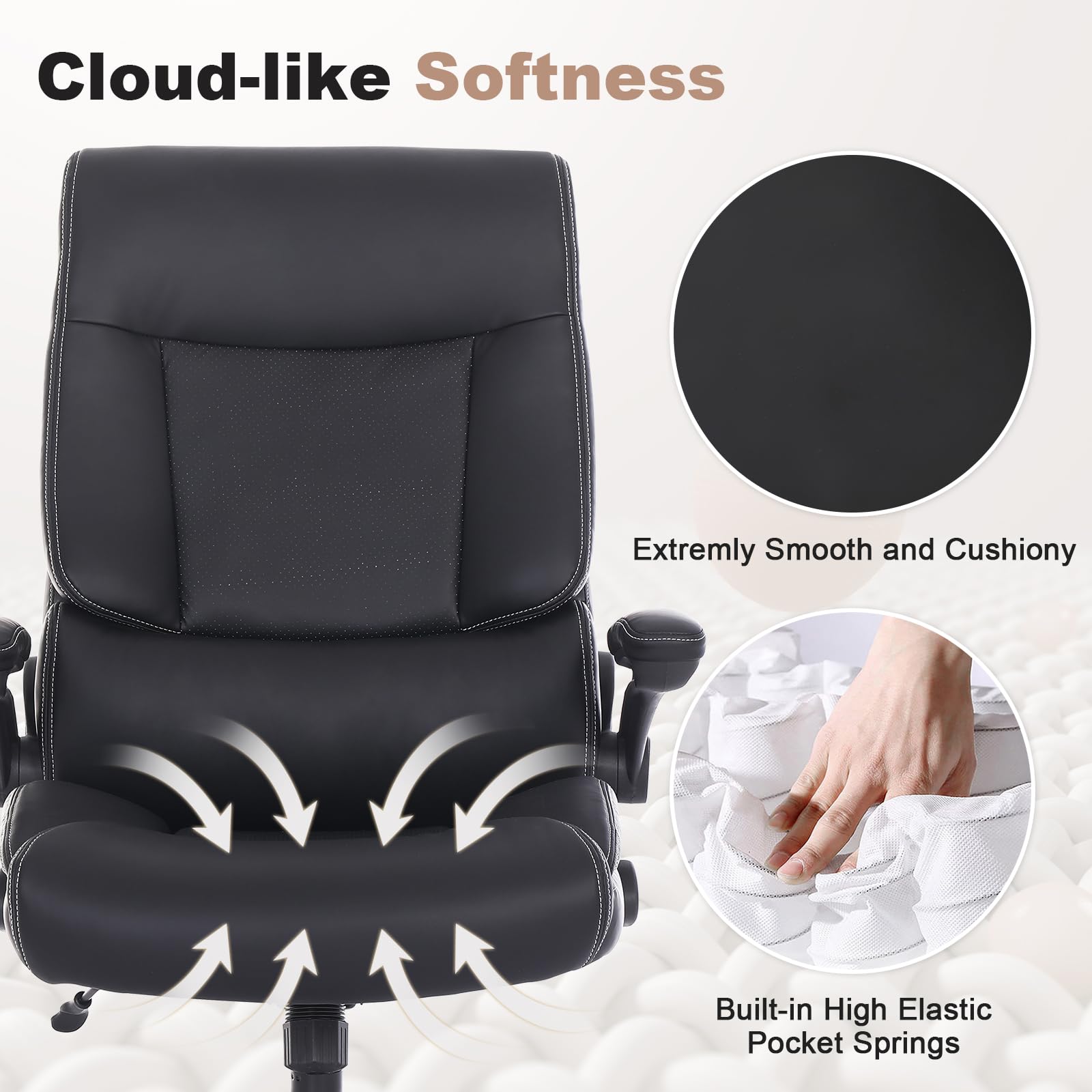 Black PU Leather Ergonomic Office Chair with Lumbar Support and Flip-up Armrests X8774