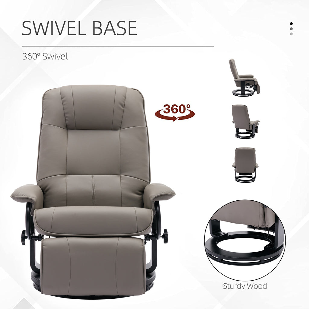 Grey Faux Leather Manual Swivel Recliner Chair with Footrest V943063