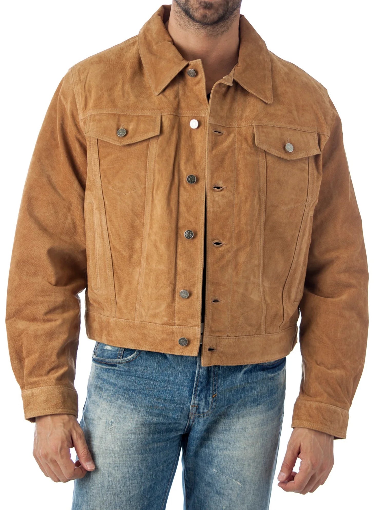 Suede Leather Shirt Jacket (2XL, CAMEL) Y325