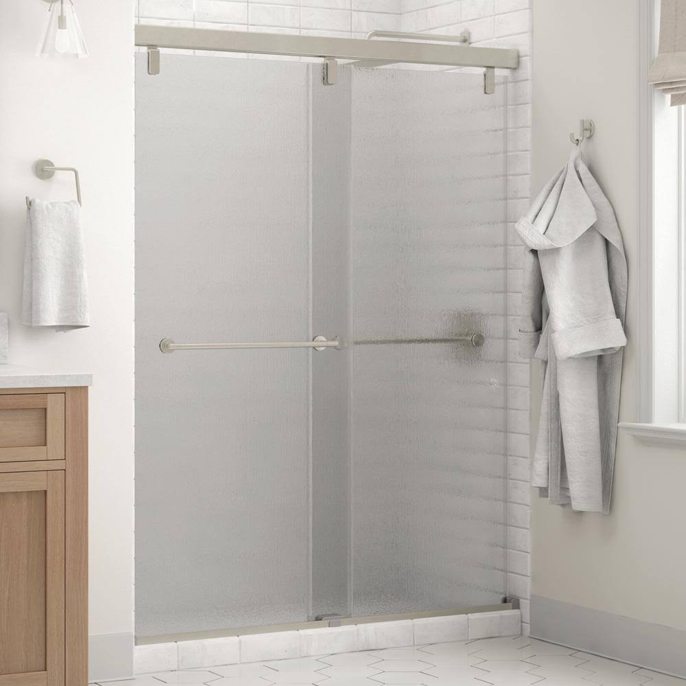 Frameless Sliding Shower Door in Nickel with Rain Glass P287196