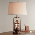 Industrial Table Lamp with Nightlight Antique LED Edison Bulb Rust Bronze Brown Cage Drum Shade J54391