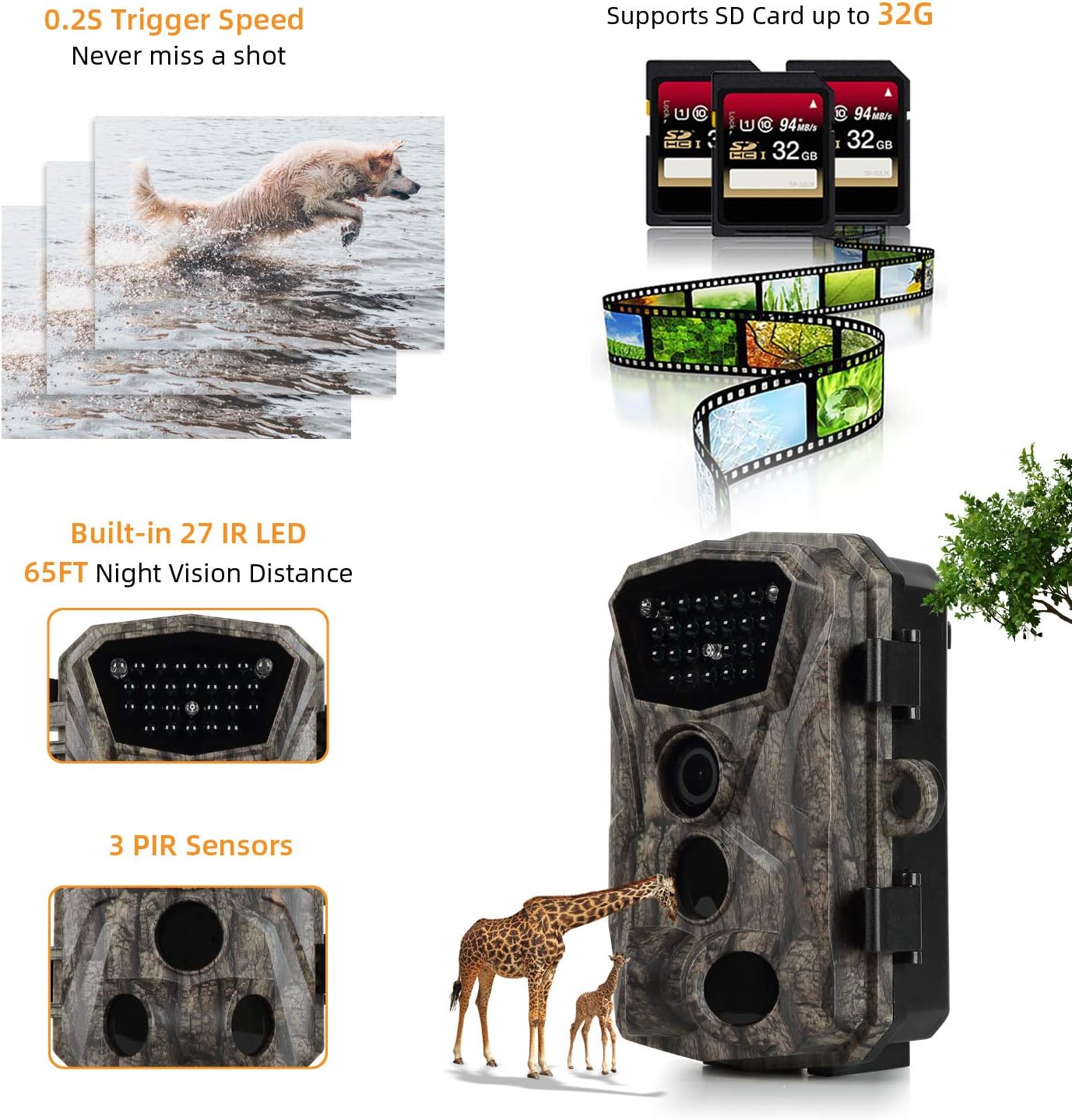 2 Pack 18MP 1080P Game Hunting Scouting Camera with 3 Infrared Sensors Motion Activated Night Vision 2.4" LCD N6121