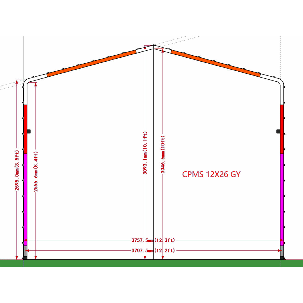 Galvanized Steel Carport Canopy Shelter with Sidewalls 12W x 26L x 10H ft Grey H668106