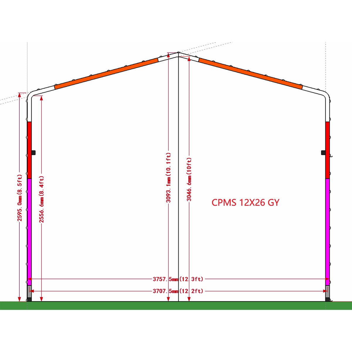 Galvanized Steel Carport Canopy Shelter with Sidewalls 12W x 26L x 10H ft Grey H668106