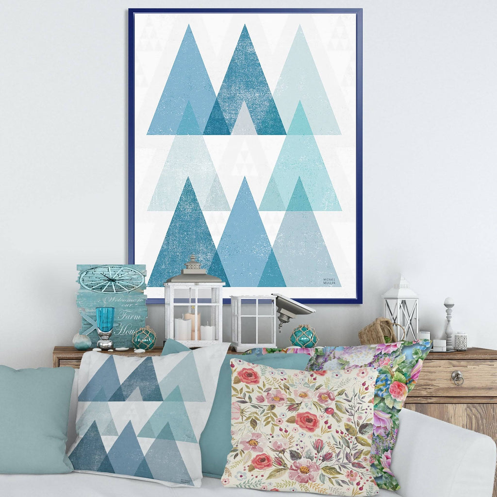 Minimal Triangles IV Blue Framed Canvas - 16 in. Wide x 32 in. High - Gold A89272