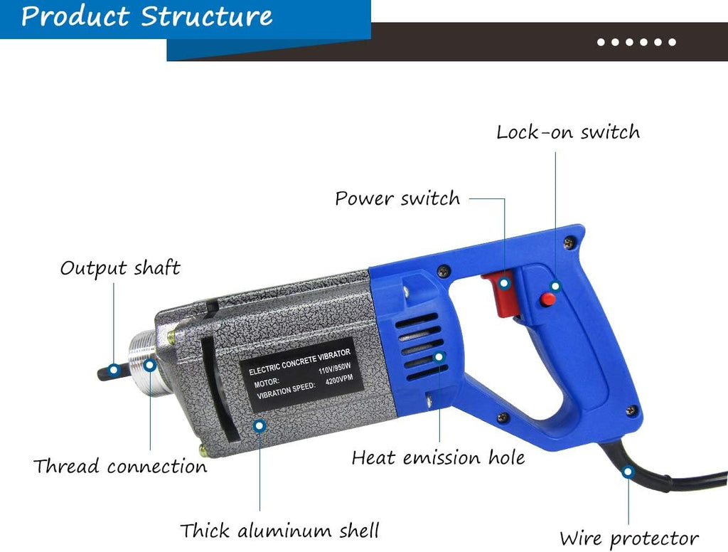 Concrete Vibrator 4200VPM Electric with Shaft Rod 110V 950W (2m/6.6 ft) I93842