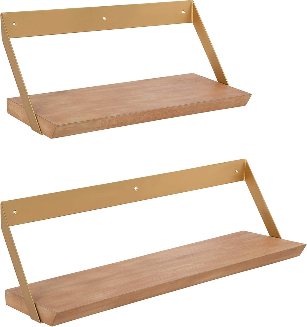 Floating Wall Shelf, Set of 2, Rustic Caramel and Raw Iron X568000
