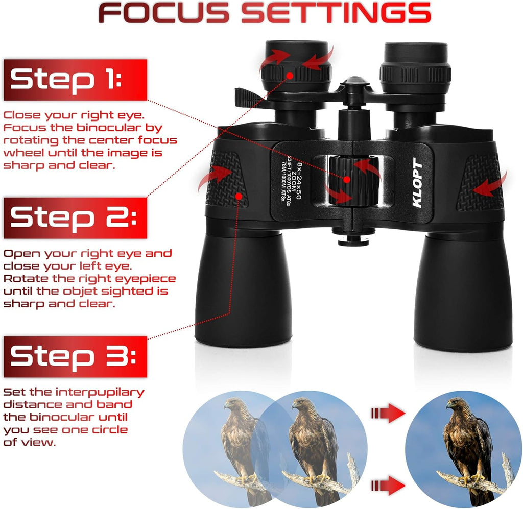 Zoom Binoculars 8x-24x50mm BAK4 Prism Porro Prism FMC Lens Binoculars with Carrying Case T81756