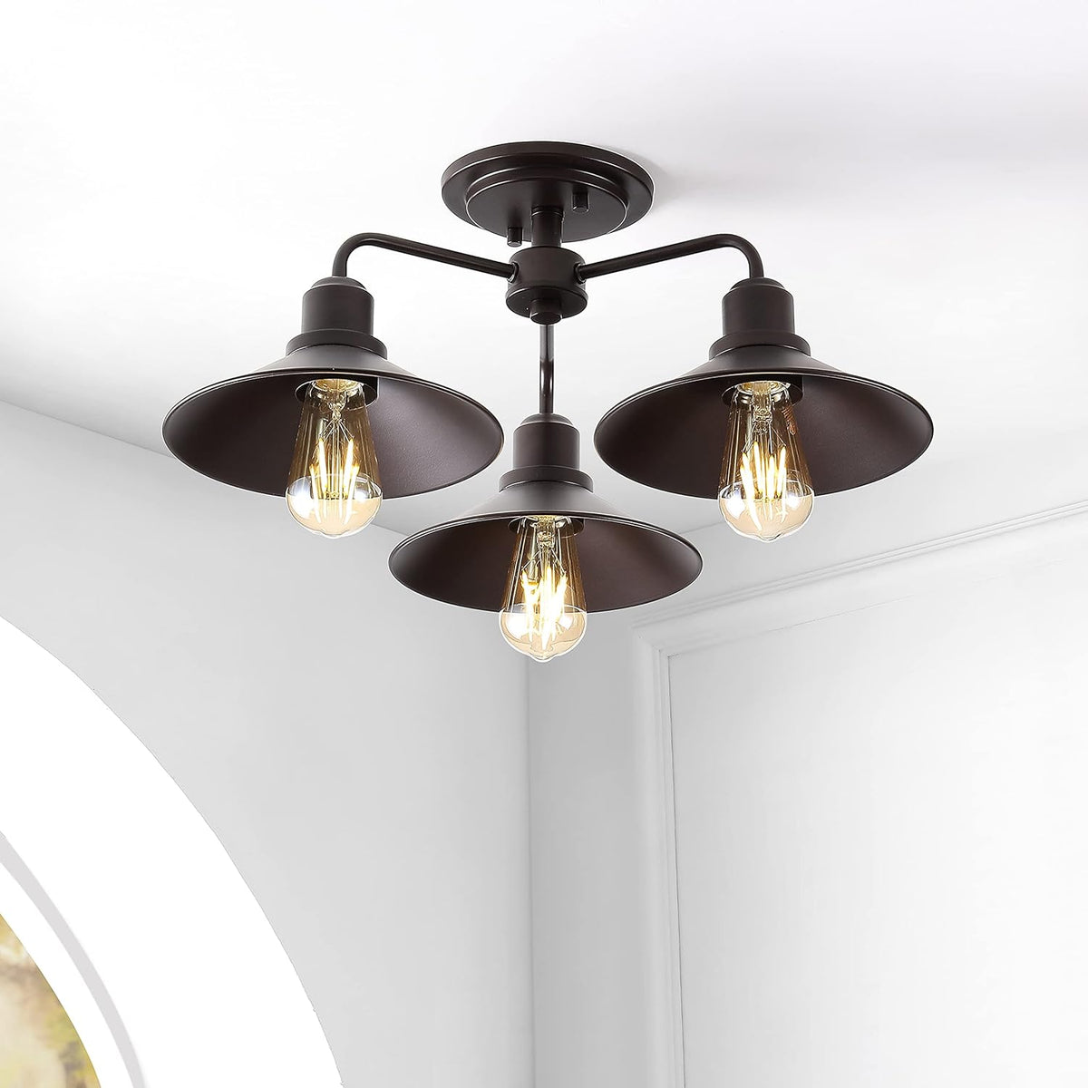 18.5 3-Light Iron Industrial LED Semi Flush Mount, Oil Rubbed Bronze, Pack of 2 X54958