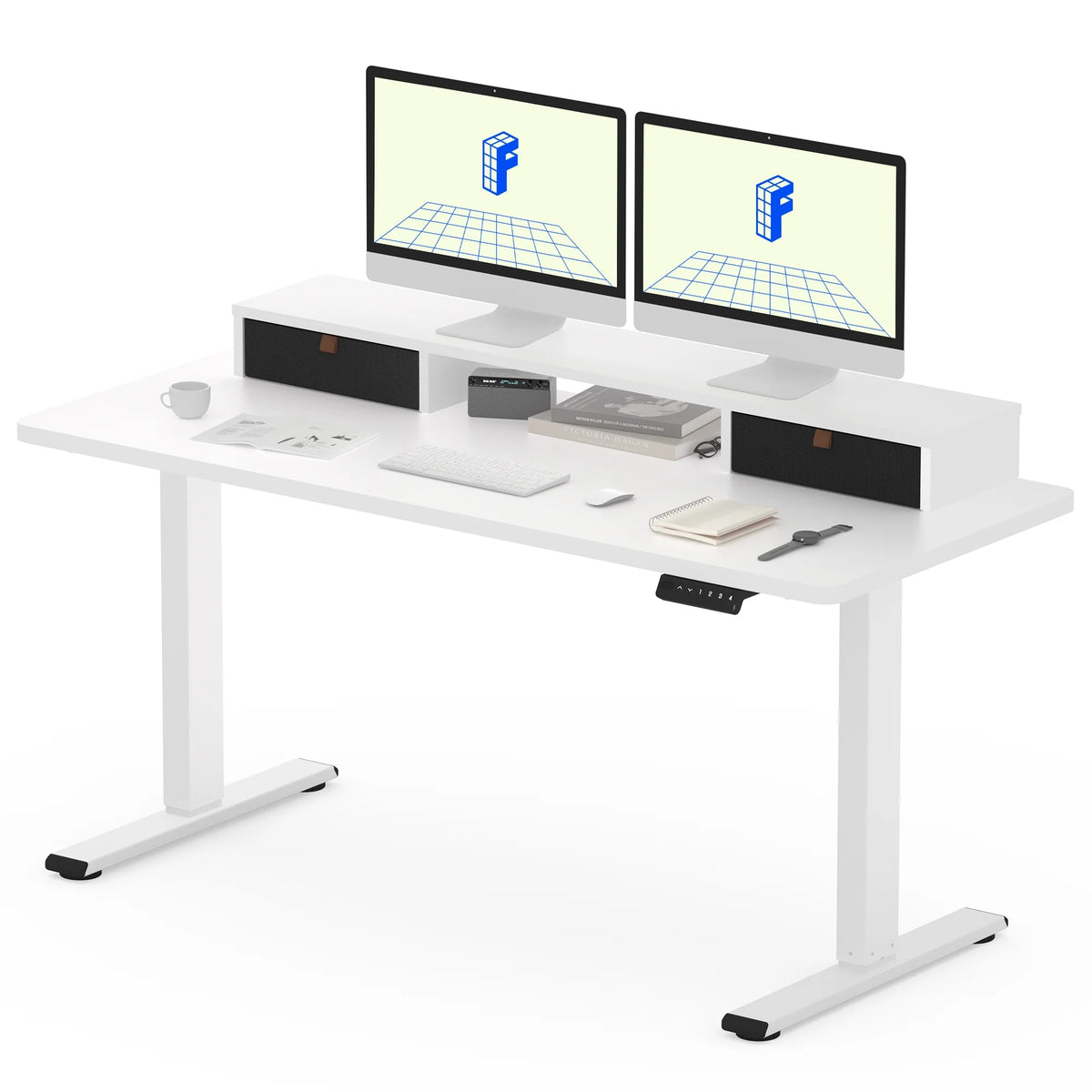 55"x24" Height Adjustable Standing Desk with 2 Drawers White Frame and White Top L693