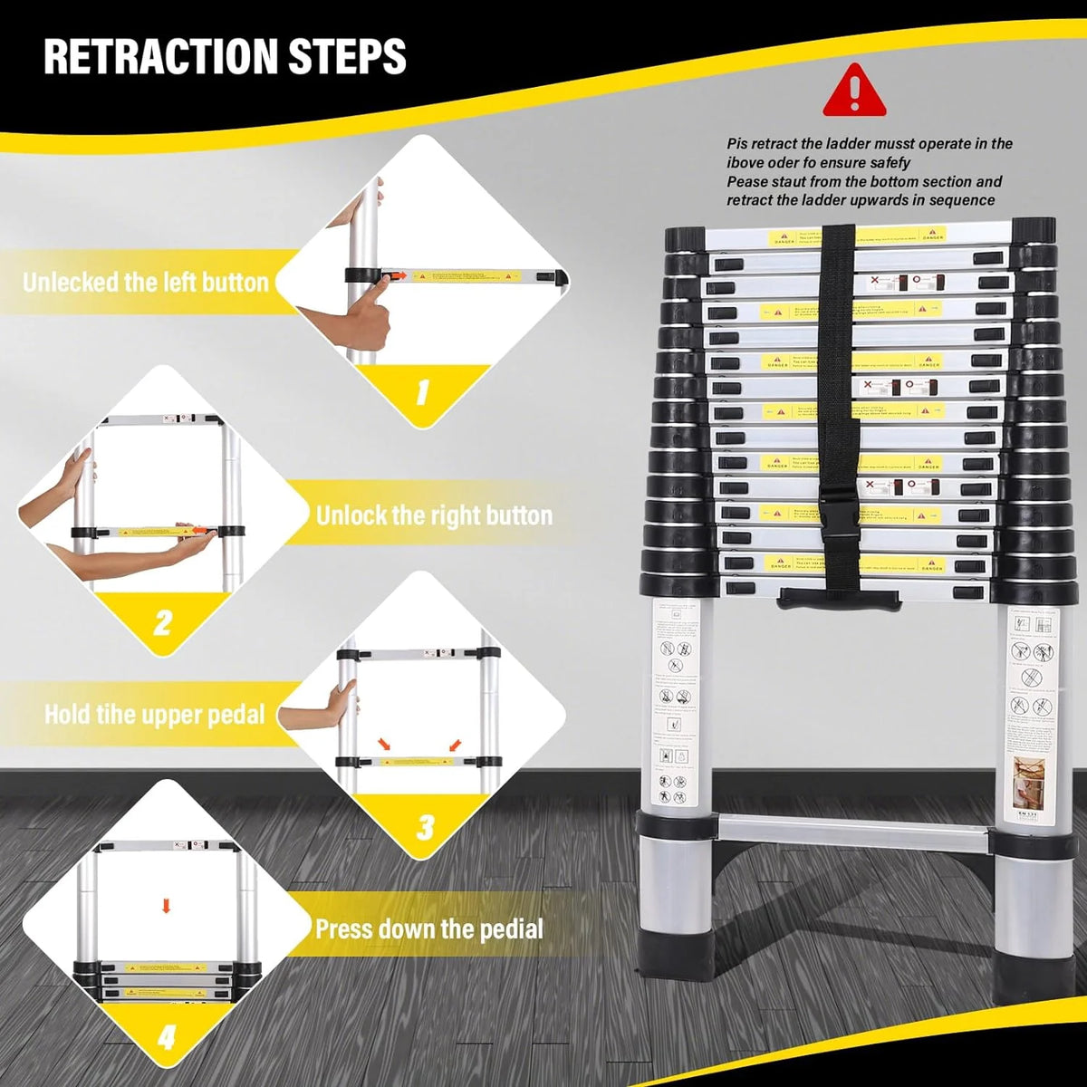 14.5FT Telescoping Aluminum Extension Ladder with Triangular Stabilizer V95612