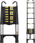 Telescoping Ladder 10.5 FT Aluminum with 2 Detachable Roof Hooks and 2 Triangle Stabilizers V4770