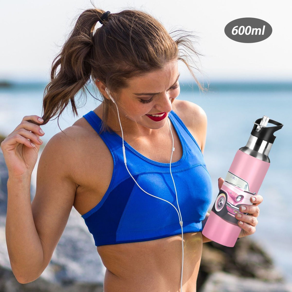 Pink Insulated Stainless Steel Water Bottle with Straw Lid 20 oz X740582