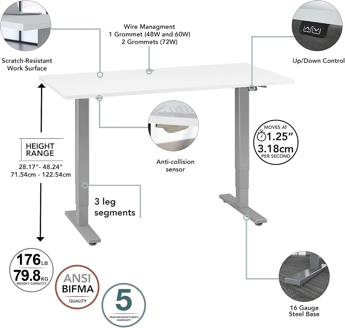 White Electric Height Adjustable Standing Desk N183214