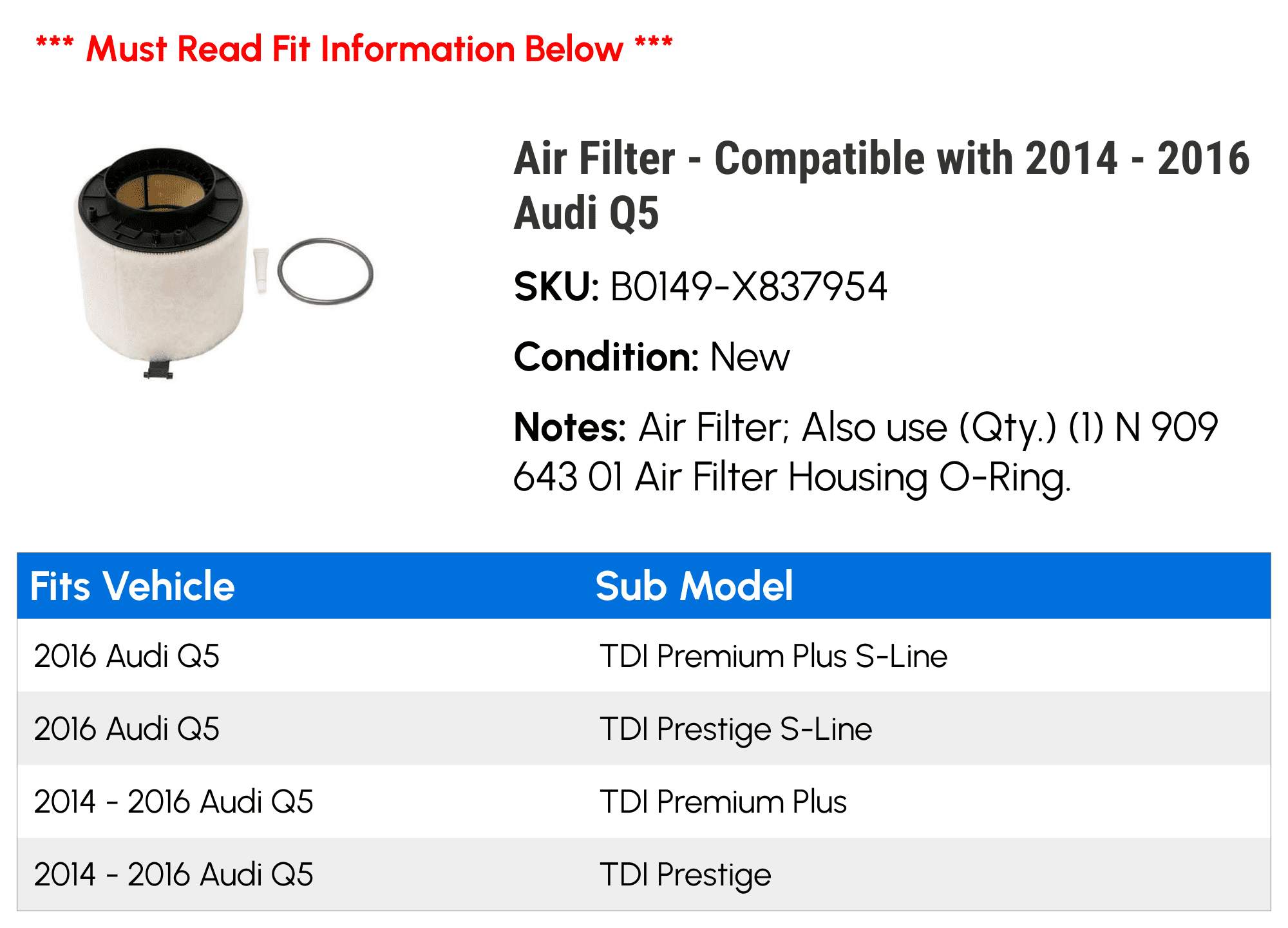 Air Filter for 2014 - 2016 Audi Q5 S7899