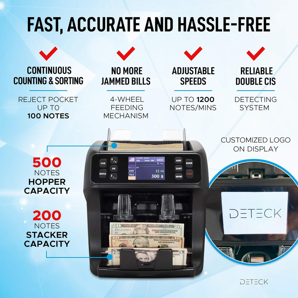 Money Counter Machine with Reject Pocket, 2CIS/UV/MG Counterfeit Detection Y93374