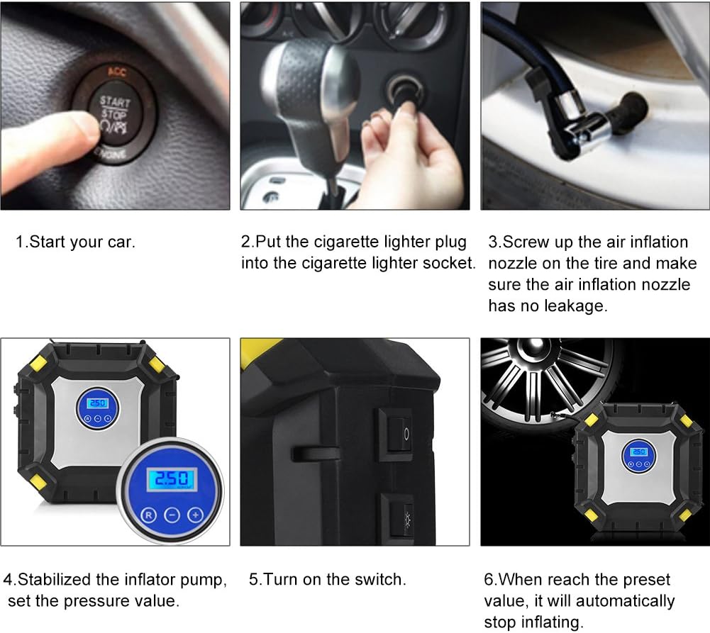12V Portable Car Tire Inflator Air Compressor 100 PSI Pack of 2 A1127