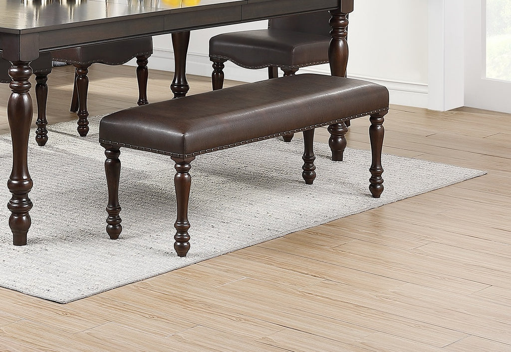 Cherry Finish Faux Leather Bench I539