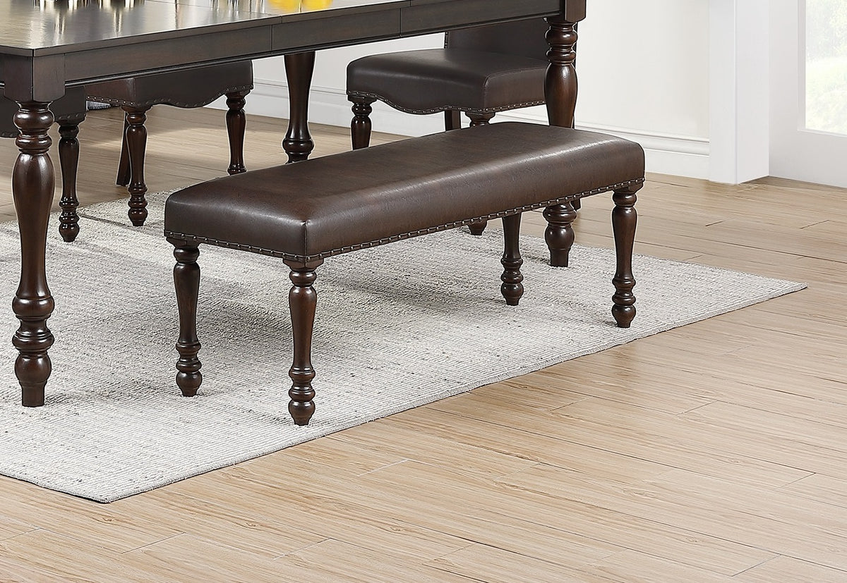 Cherry Finish Faux Leather Bench I539